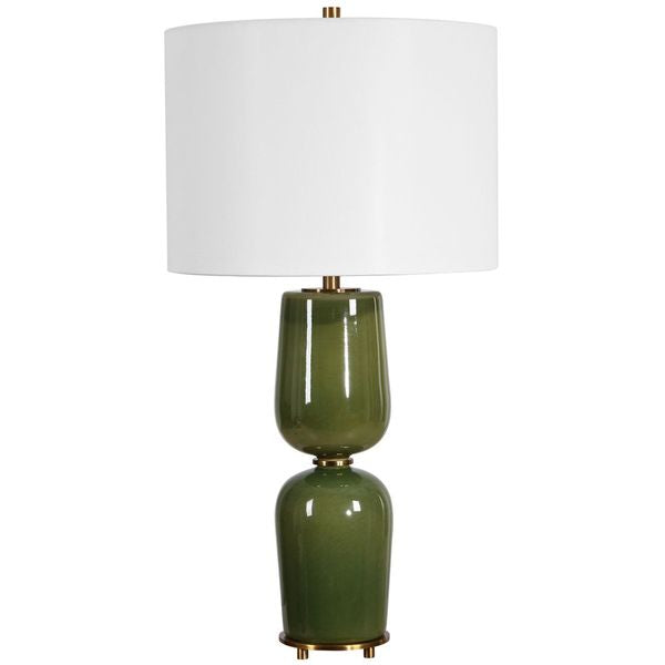 Lampa sto owa o wyrazistej formie z wywazonymi proporcjami w odcieniu bieli