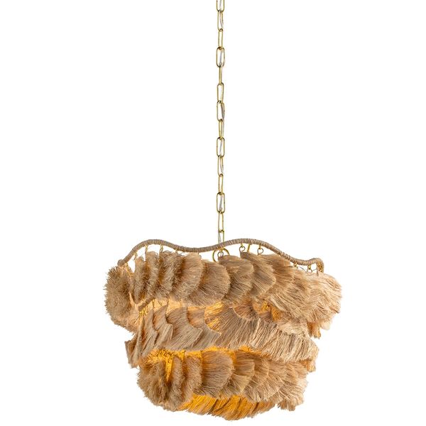 Lampa wiszaca o miekkim zarysie z naturalnym charakterem w odcieniu bezu