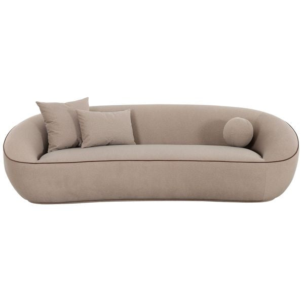 Sofa tapicerowana o zaokraglonej formie z eleganckim profilem w odcieniu bezu